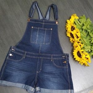 Relaxed Fit Dark Washed Denim Short Overalls